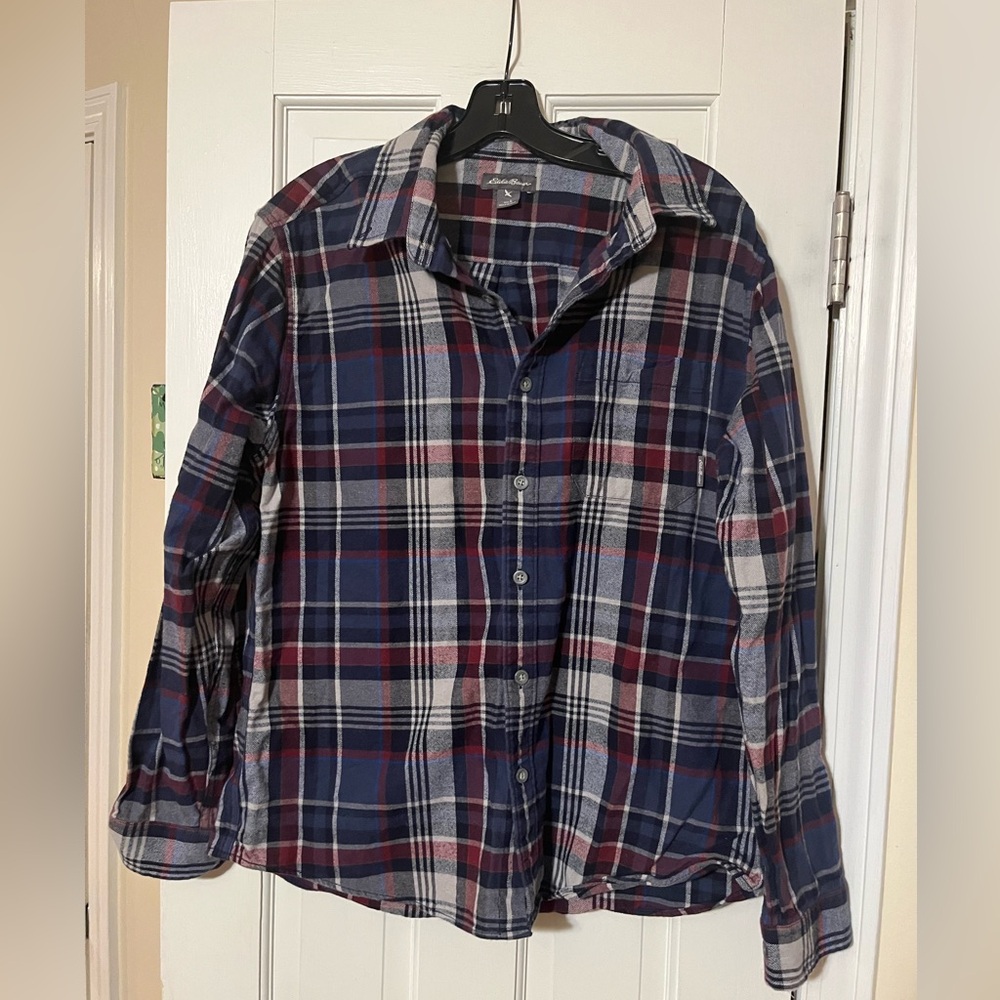 Eddie Bauer Blue and White Casual Button Down Shirt